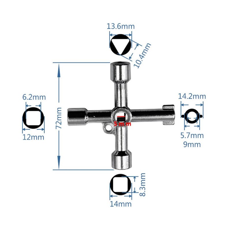 Universal key, control cabinet key, 4-way multifunctional key, 2 pieces