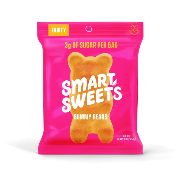 SmartSweets Gummy Bears Fruity Candy With Low-Sugar (3g) & Low Calorie (90)- Free of Sugar Alcohols & No Artificial Sweeteners, Sweetened With Stevia, 1.8 Ounce (Pack of 12)
