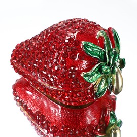 ELLDOO Strawberry Trinket Box, Vintage Metal Enameled Hinged Decorative Box Hand Painted Ring Earrings Jewelry Organizer Gift Box for Girl Women
