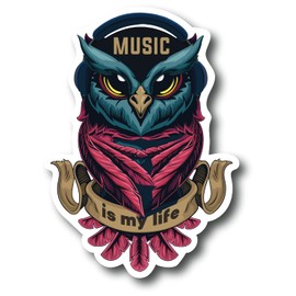 Music is My Life 4 Inch Waterproof Decal Sticker Owl Vintage Band Rock Drum Radio Punk Pop Guitar Metal Country Music Instrument Musical Singer DJ Acoustic Studio Jazz Sing CS1470-2PK