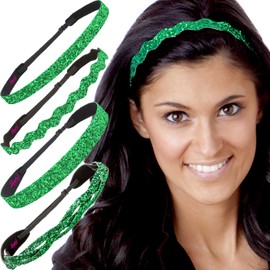 Hipsy PETITE Size, Adjustable No Slip Sparkly Bling Mixed 4pk Headbands for Women Girls & Teens (Bling Glitter Mixed Green)