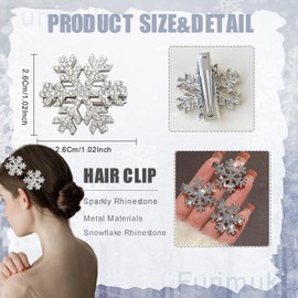 Christmas Sparkly Rhinestone Snowflake Hair Clip Hair Barrettes, Metal Alligator Clips Hair Accessories for Women Princess Long Thick Hair Winter Xmas Hairpins Christmas Party Gifts A