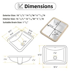 18"W x14"D Rectangular Undermount Bathroom Sink, Los Flexi 18 Inhc White Ceramic Small Undermount Bathroom Sink Rectangle, Lavatory Vanity Basin With Overflow Hole