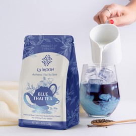 LA MOON TEA Blue Thai Tea Mix - Traditional Loose Leaf Thai Tea Mix from Butterfly Pea Flower and Assam Black Tea for Home-made Blue Thai Iced Tea, Boba Tea & Latte - No Food Dye, 7.05 Oz.