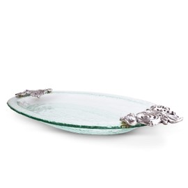 Arthur Court Designs Aluminum Fleur-De-Lis Glass Food Serving Party Platter French Theme Décor 21.5 inch x 11 inch