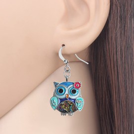 Enamel Alloy Anime Flower Owl Earrings Bird Drop Dangle Fashion Jewellery for Women Girls Charm Gift, Zinc Zinc enamel, No Gemstone
