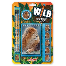 Deluxebase Wild Stationery Set - Lion These fun school supplies kits include 2 pencils, eraser, sharpener, ruler and notebook, stationery set