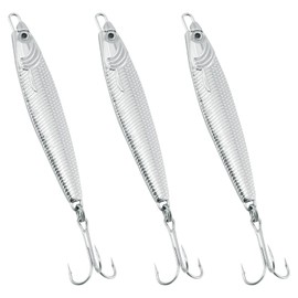 Dr.Fish Paquete de 5 señuelos de pesca de metal de fundición cromados y plateados con cuchara de fundición vertical para agua salada, agua dulce, róbalo, diamante, lucio, muskie de lanzamiento largo