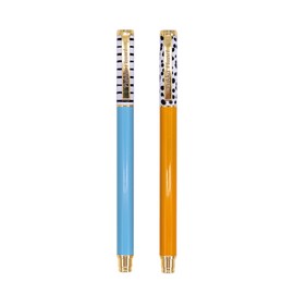 Pukka Pad, Pukka Planet Metal Pens with Refillable Gel Ink in Plastic Free Packaging - Perfectly Weighted - Smooth, Precise Black Ink and Removable Cap – Pack of 2, Blue and Orange