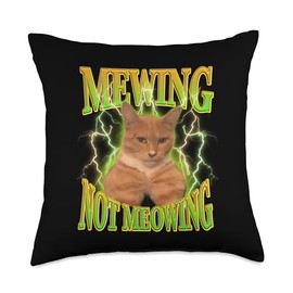Funny Cat Meme Mewing LooksMax Meowing cat Trend Throw Pillow