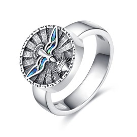 ANGSAU Holy Spirit Dove Ring Sterling Silver Sacred Heart Ring Jesus Christian Jewelry Gift for Men Women