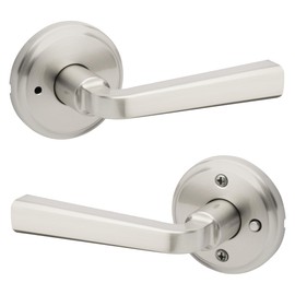 Kwikset Trafford Interior Privacy Door Handle with Lock, Door Lever for Bathroom and Bedroom, Satin Nickel Reversible Keyless Push Button Lock Door Lever, with Microban Protection