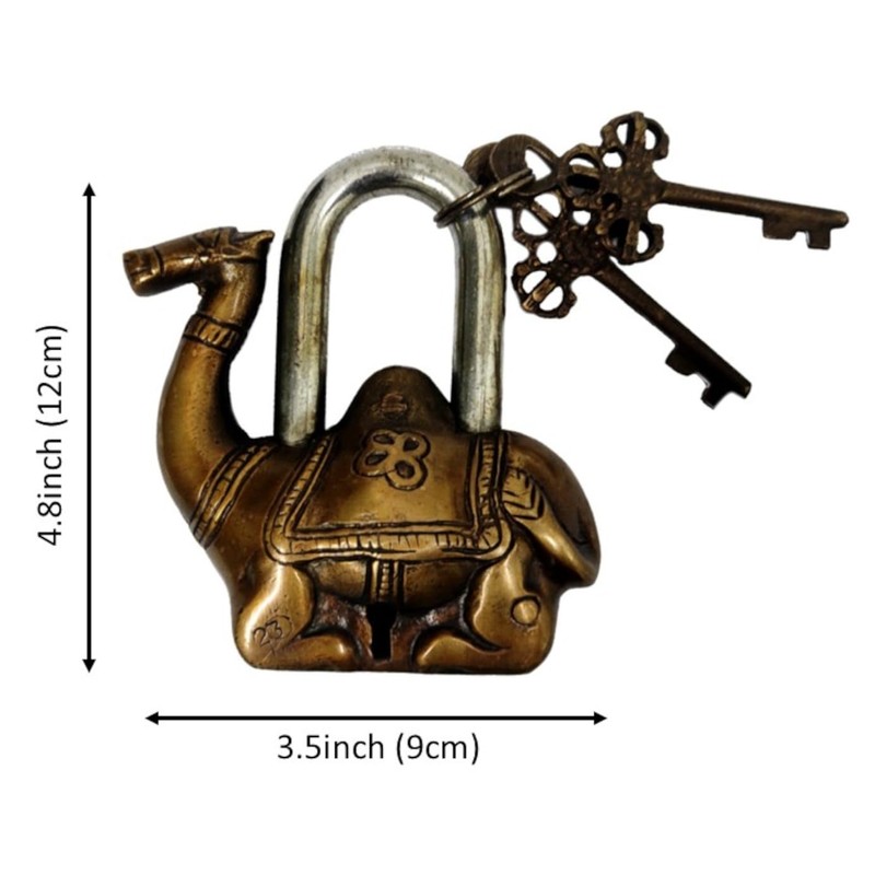 Purpledip Brass Padlock/Lock in Antique Handmade Camel Shape for Security