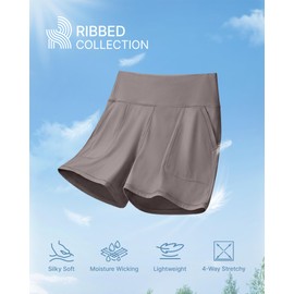 G4Free Athletic Shorts for Women Trendy Summer High Waisted Running Shorts Stretchy Active Sports Shorts with Pockets (Taupe, M)