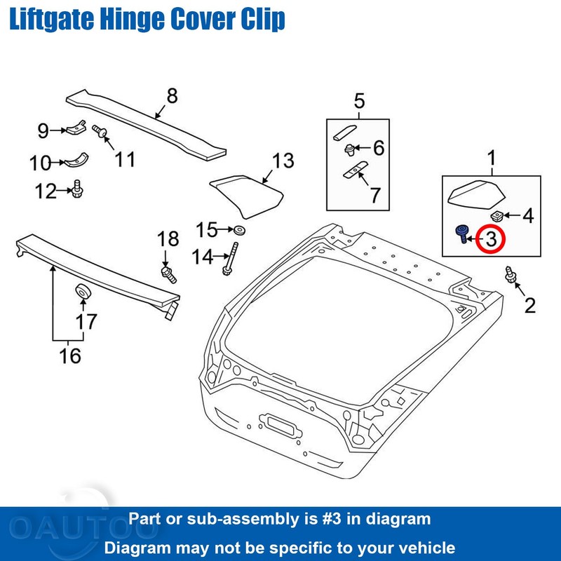 OAUTOO 20pcs Tailgate Spoiler Clip for Honda 91513-T6A-003 CR-V Civic