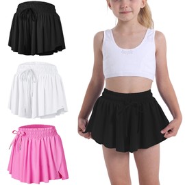 Flowy Butterfly Shorts for Girls 2-in-1 Athletic Running Skirt Shorts Cheer Tennis Dance Preppy with Spandex Liner(Black,White,Rose red,M)