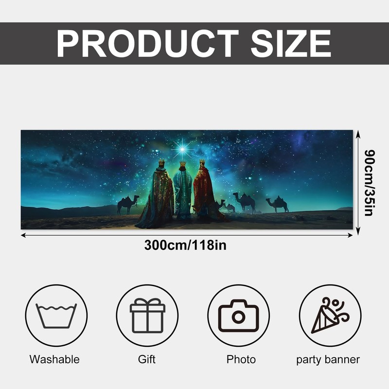 Three Wise Men Banner 118 x 35 Inches, Nativity Starry