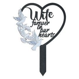 BUoonyer Stake Graves Cemetery Decorations - Wife Metal Memorial Grave Markers, Women Heart Graveyard Sympathy Plaque, Dove Remembrance Graveside Burial Decor Sign for Outside Yard Garden