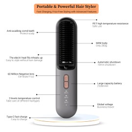 Upgraded Cordless Hair Straightened Brush, Portable Mini Straightening, Lightweight, Multifunctional Comb -Professional Negative Ion Anti-Scalding Styling for Women with Adjustable Temperature Setting