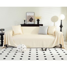 vctops Waterproof Faux PU Leather Sofa Covers for Sectional Sofa Vintage Couch Cover for Dogs Loveseat Covers Futon Cover L Shaped Cover Wipeable Couch Protector (Cream,71"x142")