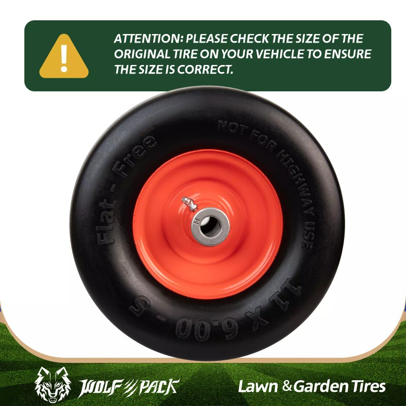 Wolf Pack 11x6.00-5 Flat Free Tire and Wheel, 5.875" Centered