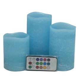Blue LED Candles Gift Set of 3- Battery Realistic Wax Light-- Dia3 by Tall 4,5, 6Inch,Ocean Scent