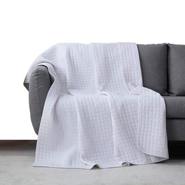 100% Cotton Quilted Throw Decorative Throw Blanket Multi Color Super Soft Warm Indian Vintage Reversible Quilt for Sofa and Couch 50"x57" (White)