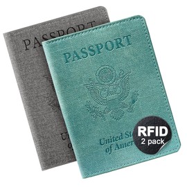 VIDIVICI VIDIVICI Unisex 2pk RFID Passport And Vaccine Card Holder Combo,Passport Holder-Black&Light Blue