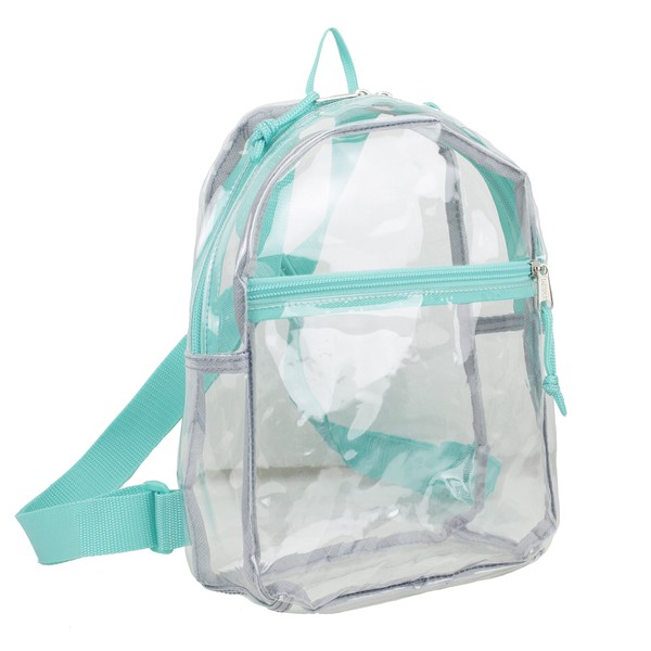 Eastsport 100% Transparent Clear MINI Backpack (10.5 by 8 by 3 Inches) with Adjustable Straps, Clear/Turquoise