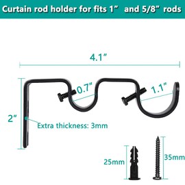AYSUM 10 Pack Double Curtain Rod Brackets, Heavy Duty Curtain Rod Holders for 1 and 5/8 Inch Drapery Rod, Curtain Rod Hooks Hangers for Wall, Metal Window Hardware Rod Holders (Black)