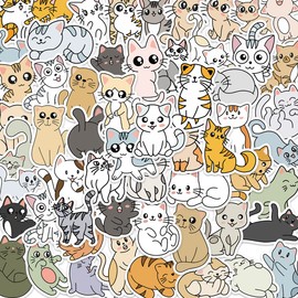 Bric Dodo Pack of 60 Cat Stickers Car Laptop Phone Guitar Skateboard Motorcycle Bicycle Cat Stickers Set Vinyl Waterproof Aesthetic Stickers for Teenagers Children Adults