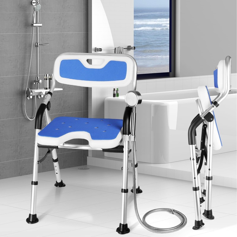 DEWEL Foldable Shower Chair for Elderly and Disabled, Folding Shower