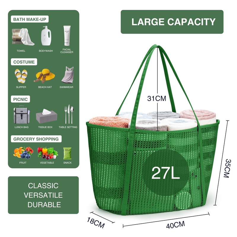 KALIDI FANCY FOREST Foldable Mesh Beach Bag with Zip, 27L