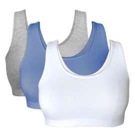 Bestform Women's 5009012 Tank Style Sports Bra-3 Pack, White|Blue|Heather Grey, 44