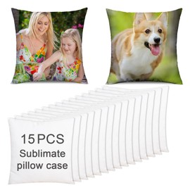 15 pcs Sublimation Blanks Pillow Cases 16"x 16" White Cushion Covers Pillow Covers Heat Transfer DIY Custom Picture Pillow Covers Glossy Satin