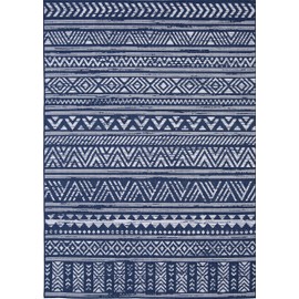 Indoor Outdoor Distressed Bohemian Area Rug (8'x10', Navy)