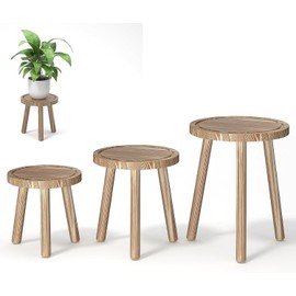 Soportes para Plantas, Lote de 3 Soportes de Madera para Plantas de Interior, Taburete para Plantas de Estilo Moderno de Mediados de Siglo para la Sala, el Balcón o la Oficina (Claro)