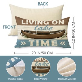 Fjfz Living on Lake Time Lumbar Decorative Throw Pillow Cover 12 x 20, Rectangular Boat Lakehouse Stripes Outdoor Home Decor, Spring Summer Farmhouse Rustic Couch Cushion Case