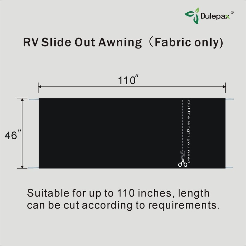 Dulepax-RV Slide Out Awning Fabric Replacement-(46" x 110", Black- Fabric