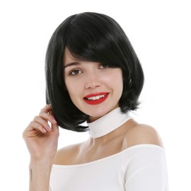 WIG ME UP - YZF-0822-1B/T2614 Women's Short Blunt Bob Wig Straight Long Fringe Black Green Strands