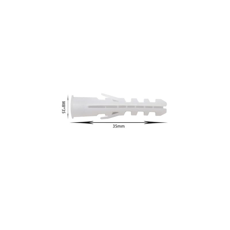 M8 x 35mm Wall Plugs, White Plastic Screw Plugs for
