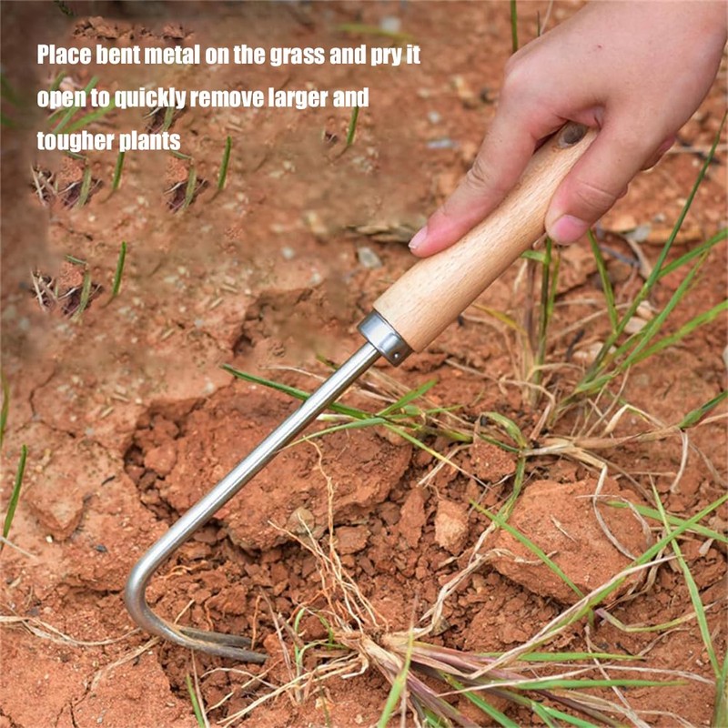 EYVRPAU Weeder Stainless Steel Manual Weeder Root Weeder with Wooden