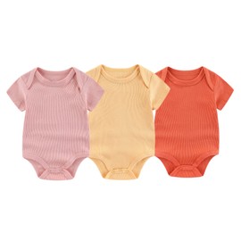 Chamie Newborn Boy Girl Bodysuit Infant Short Sleeve Jumpsuit Solid Ribbed Romper Outfits