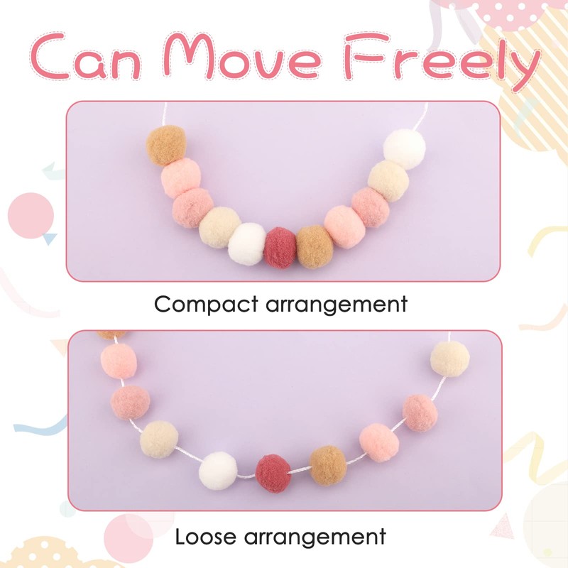 G2PLUS 2PCS Pre-strung Felt Ball Pom Pom Garland, 60 Balls,