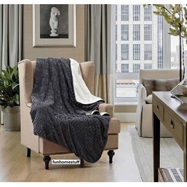 RC VB DARK GRAY CHEVRON DESIGN Sherpa Luxury Light Weight Warm Soft Blanket 50" x 70"