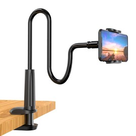 Phone Holder Bed Gooseneck Mount - Flexible Arm 360 Mount Clip Adjustable Bracket Clamp Stand Compatible for Bedroom Desk - Color: white