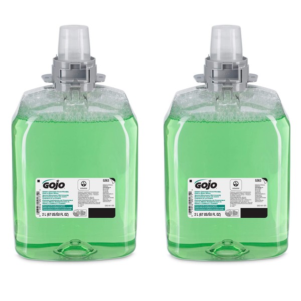 Gojo Green Certified Foam Hand, Hair & Body Wash, Cucumber Melon Scent, 2000 mL Refill FMX-20 Push-Style Dispenser (Pack of 2) - 5263-02