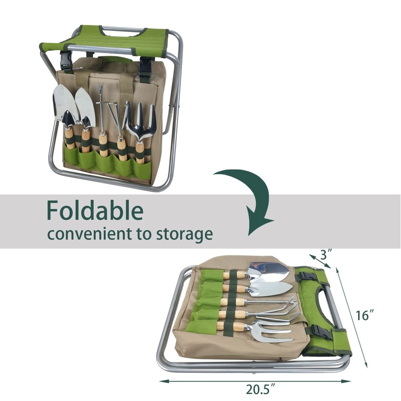 iPreference Garden Folding Gardener Stool with Gardening Tools Insulation Garden