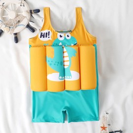 IBTOM CASTLE Kids Swimsuit with 8 Adjustable Buoyancy Sticks for Baby Boys Girls One Piece Swim Vest Training Aid Swimwear Green - Dinosaur 18-24 Months