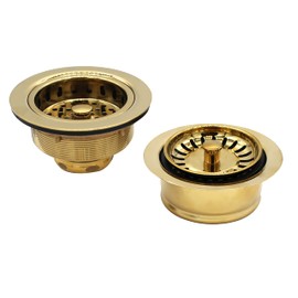 Westbrass CO2165S-01 COMBO PACK 3-1/2" Post Style Large Kitchen Sink Basket Strainer and Waste Disposal Drain Flange with Basket Strainer, Polished Brass